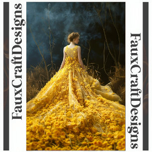 Papel De Seda Vestido Amarelo Flor Avant-garde Decoupage Direito