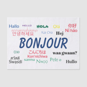 Papel De Seda Viagem do mundo das línguas de Bonjour olá!