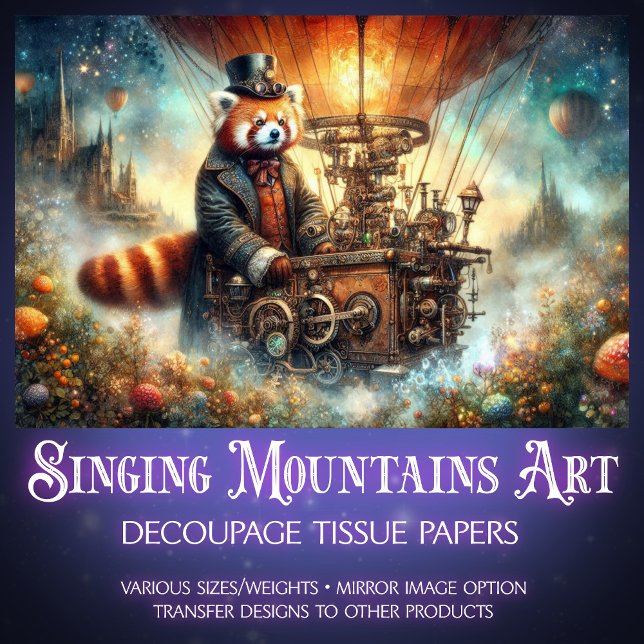 Papel De Seda Viagem Enfeitiçada do Panda Vermelho Steampunk em  (Criador carregado)