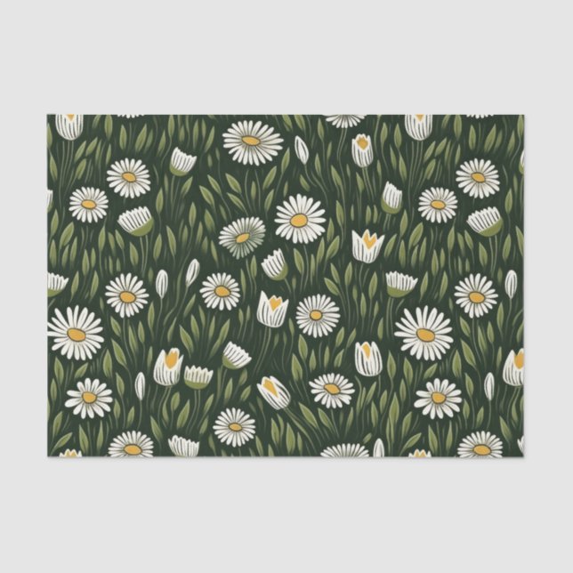 Papel De Seda Vibrant Daisy Pattern with Lush Green Accents (Frente )