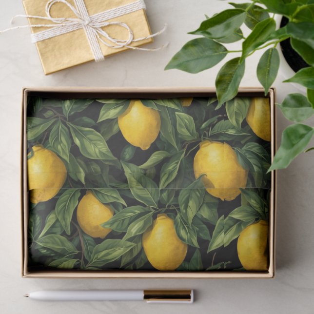 Papel De Seda Vibrant Lemon Citrus Tree Pattern (Presente)