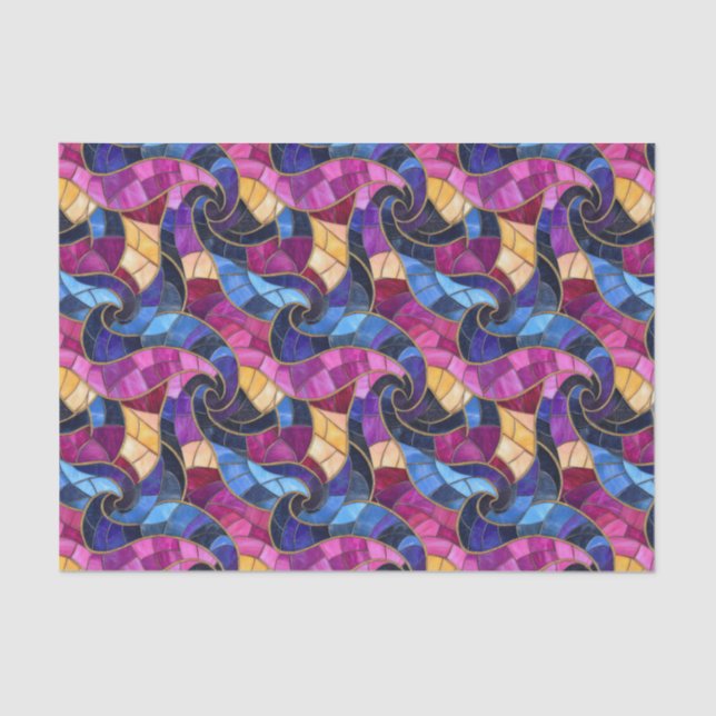 Papel De Seda Vibrant Watercolor Mosaic Swirl Stained Glass  (Frente )
