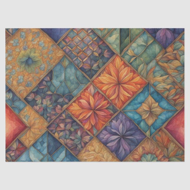 Papel De Seda Vibrante Floral Matelassê Boho (Frente )