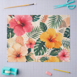 Papel De Seda Vibrante padrão floral de hibisco tropical contínu