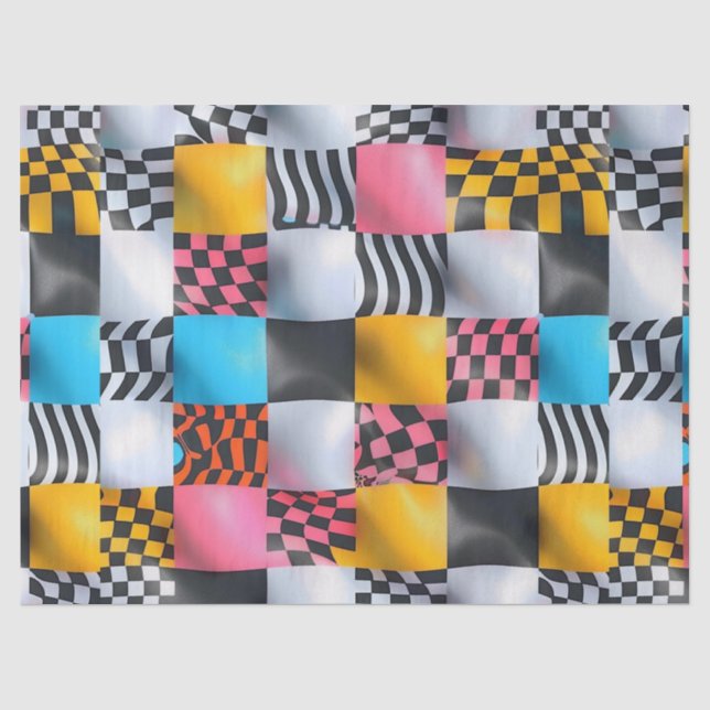 Papel De Seda Vibrante Xadrez 3D – Retro Pop Divertido (Frente )