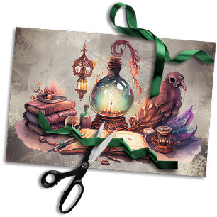 Papel De Seda Victorian Boudoir Mesa antiga com esfera de cris