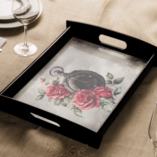 Papel De Seda Victorian Boudoir | Velha Rosa vermelha e relógio (Criador carregado)