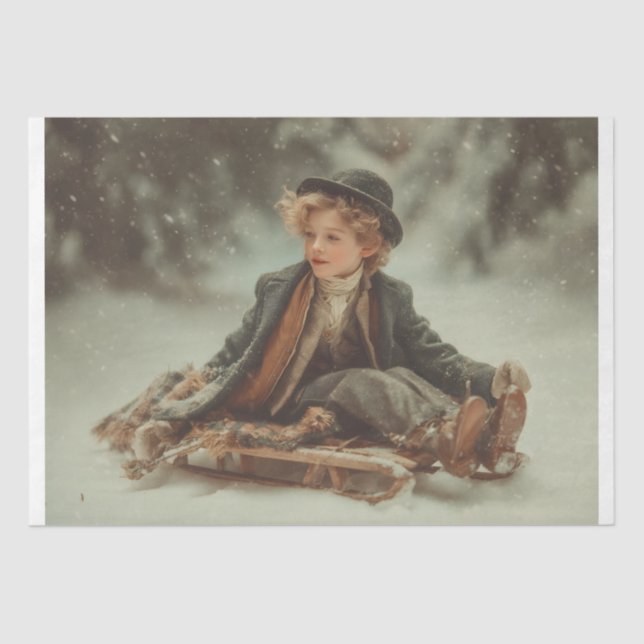 Papel De Seda Victorian Boy num Sled (Frente )