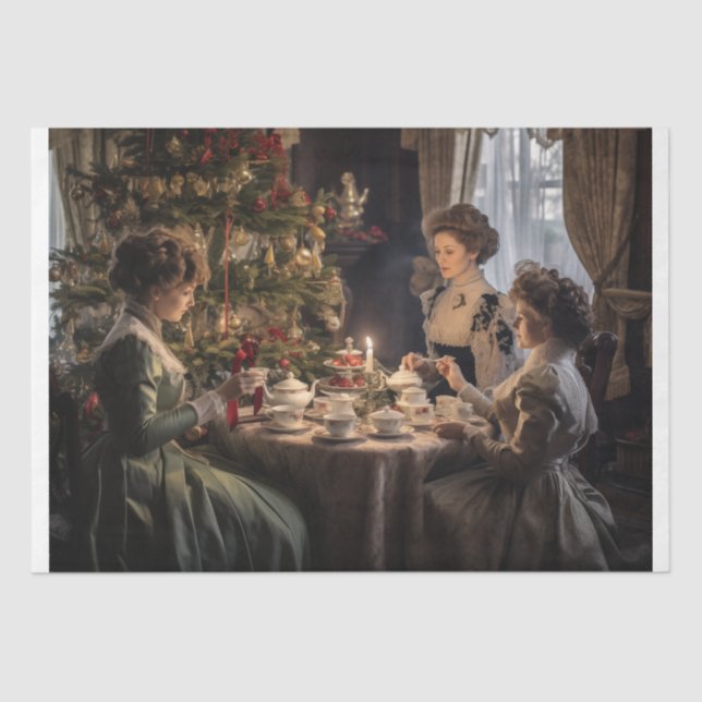 Papel De Seda Victorian Christmas Tea Party (Frente )