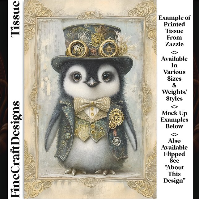 Papel De Seda Victorian Steampunk Bebê Pinguim DL3R Decoupage (Criador carregado)