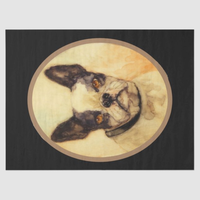 Papel De Seda VICTORIANO MINIATURE DOG RETRATA Buldogue francês (Frente )