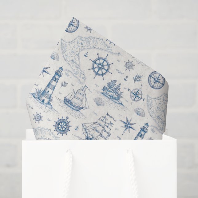 Papel De Seda Vida Costeira Oceanos Azul (Sacola de presentes)
