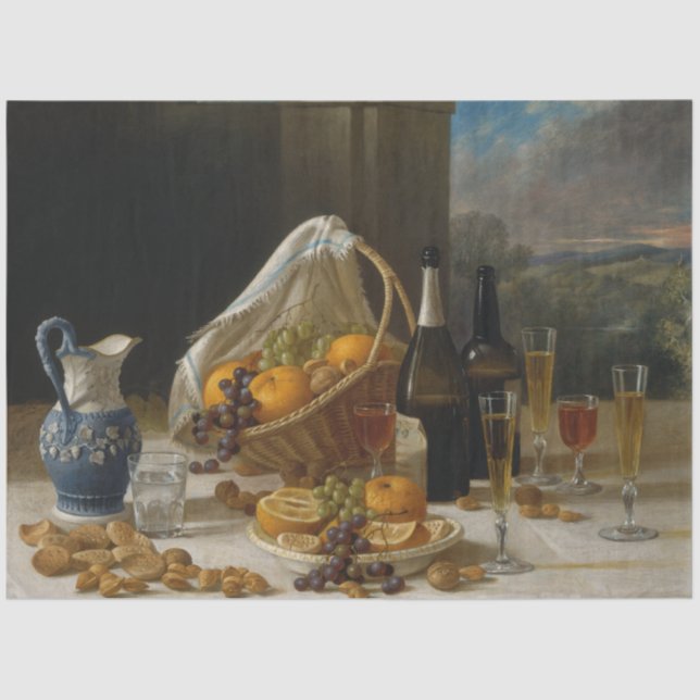 Papel De Seda Vida estática com Fruta e vinho (Frente )