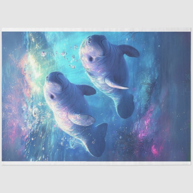 Papel De Seda Vida Selvagem do Teal Ocean Manatee (Frente )
