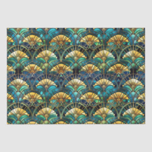 Papel De Seda Vidro colorido de pavão azul, turquesa e dourado