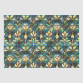 Papel De Seda Vidro colorido de pavão azul, turquesa e dourado
