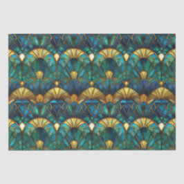 Papel De Seda Vidro Colorido Pavão Azul Turquesa e Dourado