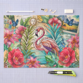 Papel De Seda Vidro Colorido Tropical Cênico Flamingo Decoupage