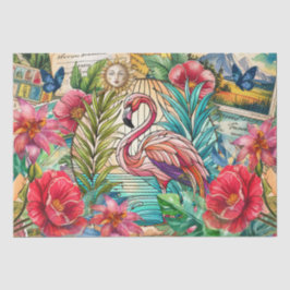 Papel De Seda Vidro Colorido Tropical Cênico Flamingo Decoupage