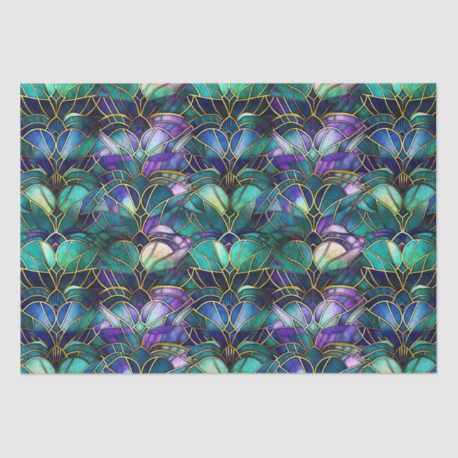 Papel De Seda Vidro Dourado, púrpura, pavão (Frente )