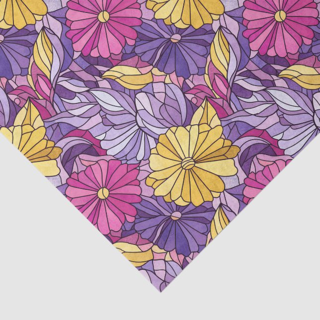 Papel De Seda Vidro Fosco Abstrato Roxo Amarelo Rosa (Detalhes)