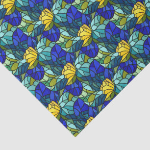 Papel De Seda Vidro Manchado Abstrato Verde Azul Amarelo
