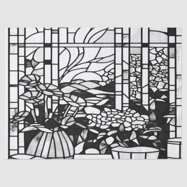 Papel De Seda Vidro Manchado Jardim (Frente )