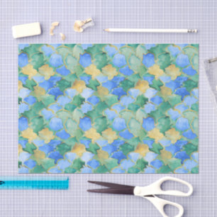 Papel De Seda Vidro Mar Aqua Azul Teal Dourado Mosaico Aquarela