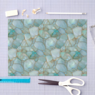 Papel De Seda Vidro Mar Aqua Azul Teal Dourado Mosaico Aquarela
