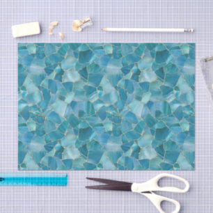 Papel De Seda Vidro Mosaico Aquarela Aqua Verde Dourado