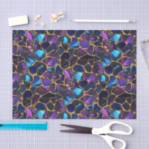 Papel De Seda Vidro Mosaico Colorido Azul Roxo Dourado Aguarela