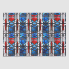 Papel De Seda Vidro Patriótico Azul Branco Vermelho, Manchado 4 