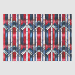 Papel De Seda Vidro Patriótico Azul Branco Vermelho, Manchado 4 