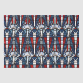 Papel De Seda Vidro Patriótico Azul Branco Vermelho, Manchado 4 