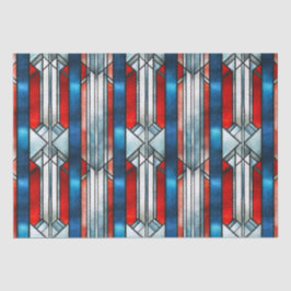 Papel De Seda Vidro Patriótico Azul Branco Vermelho, Manchado 4 