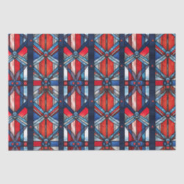 Papel De Seda Vidro Patriótico Azul Branco Vermelho, Manchado 4 