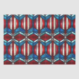 Papel De Seda Vidro Patriótico Azul Branco Vermelho, Manchado 4 