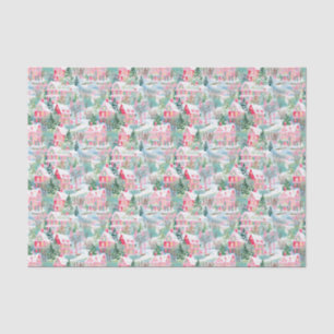 Papel De Seda Vila de Natal rosa e verde