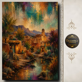 Papel De Seda Vila de Santa Fe Decoupage Paisagem de Adobe