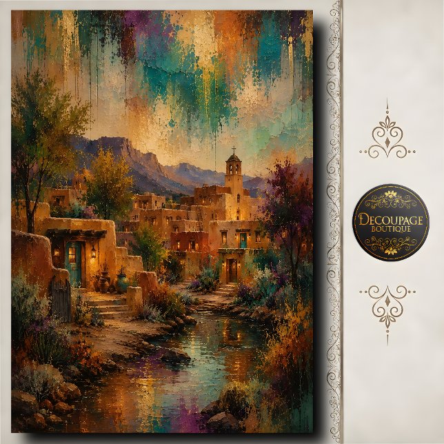 Papel De Seda Vila de Santa Fe Decoupage Paisagem de Adobe (Santa Fe Village Decoupage Adobe Landscape Tissue Paper)