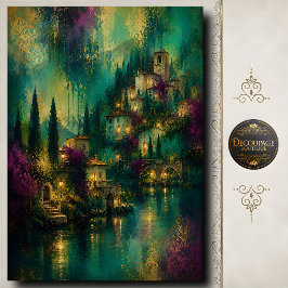 Papel De Seda Vila Italiana à Beira do Lago Decoupage Esmeralda