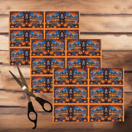 Papel De Seda Villa Spooky na floresta, abóboras, Halloween