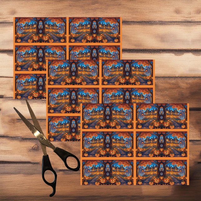 Papel De Seda Villa Spooky na floresta, abóboras, Halloween (Criador carregado)