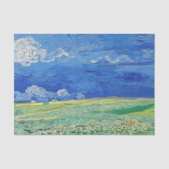 Papel De Seda Vincent van Gogh - Campos de rodas sob as nuvens d (Frente )