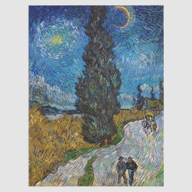 Papel De Seda Vincent van Gogh - Estrada com Cypress e Star (Criador carregado)