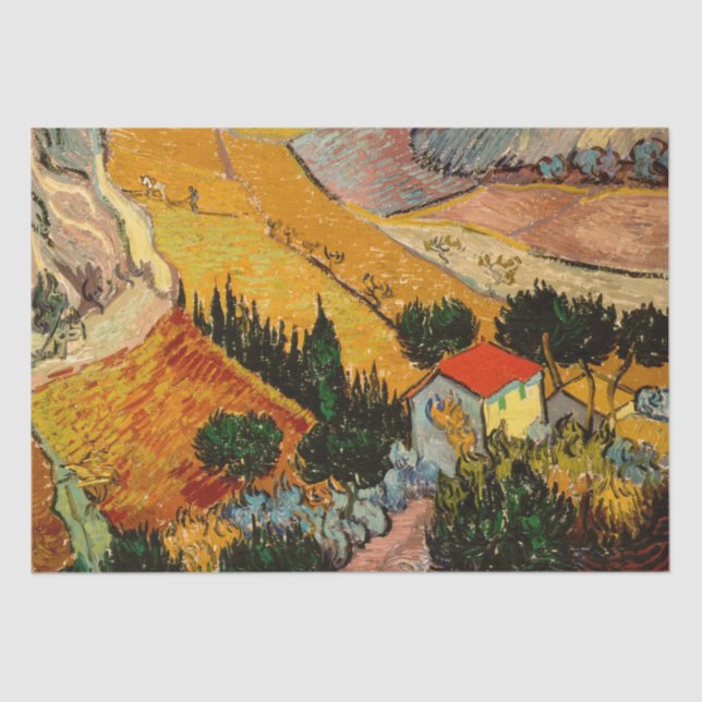 Papel De Seda Vincent van Gogh - Paisagem, Casa e Plowman (Frente )