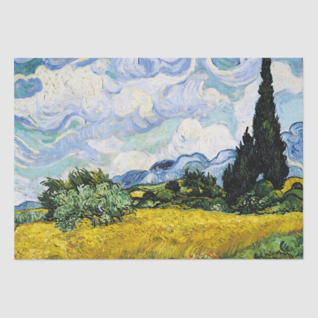 Papel De Seda Vincent Van Gogh Wheat Field com Cyprestes (1889) (Frente )