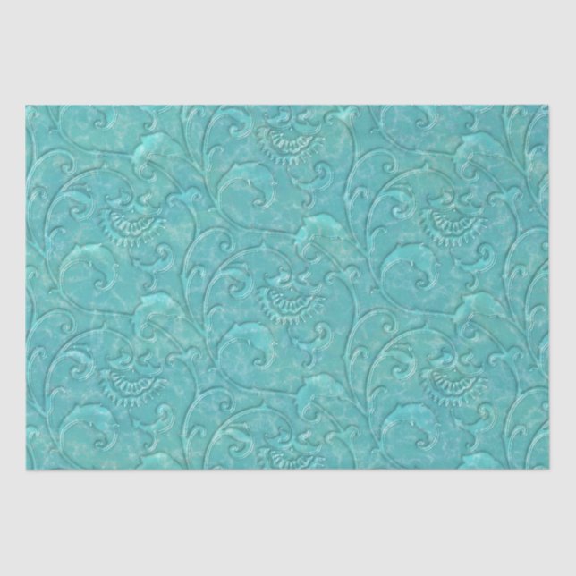 Papel De Seda Vinha Floral Teal Emboscada De Luxo (Frente )
