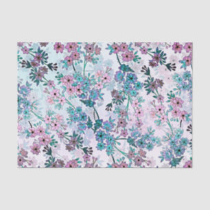 Papel De Seda Vinhas de Flores Delicadas de Azul-celeste e Rosa
