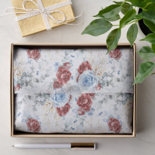 Papel De Seda Vinho e Azul Empoeirado Botânico Floral Chic